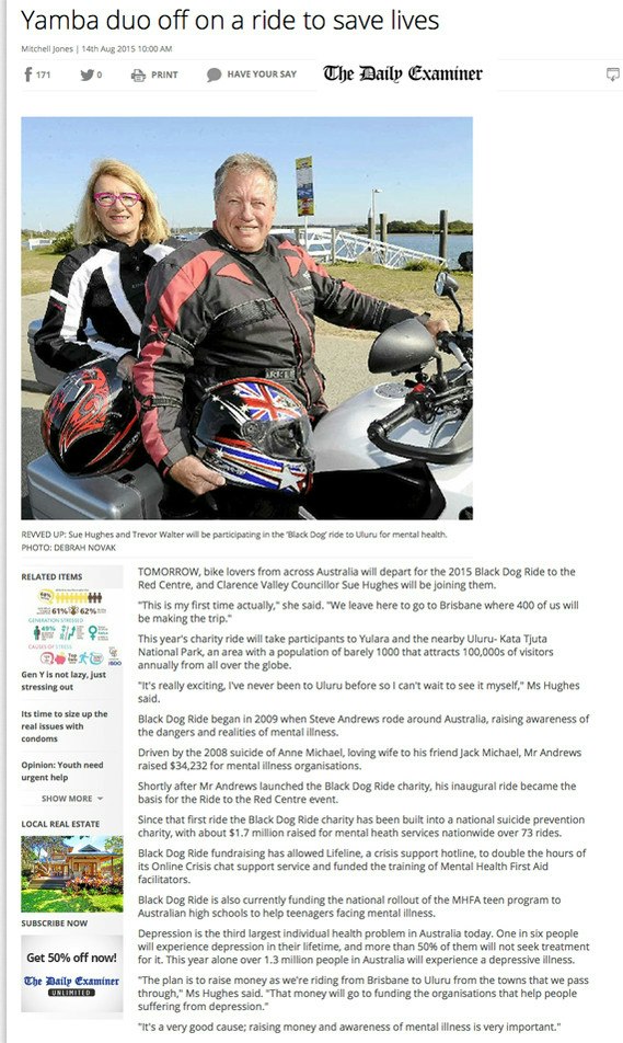 Black Dog Ride Red Centre 2015 Media - Yamba Duo Riding to Save Lives - Grafton Daily Examiner