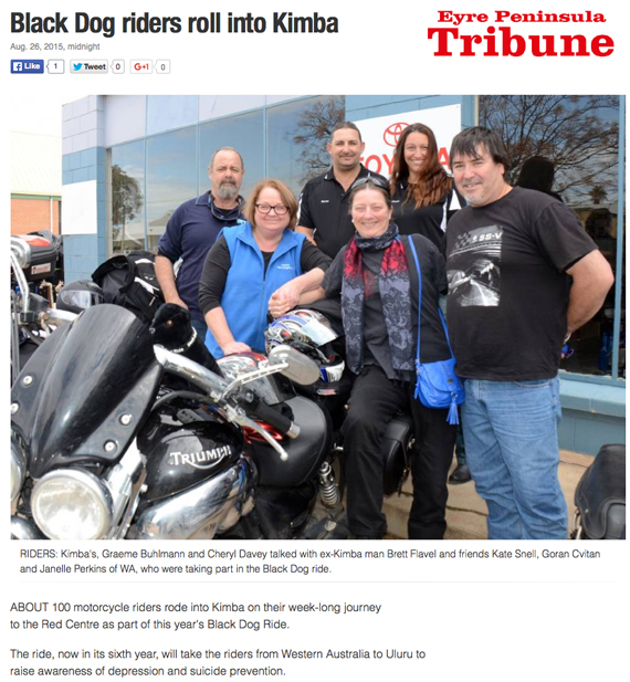 Black Dog Ride Red Centre 2015 Media - Black Dog Ride Rolls Into Kimba for Suicide Prevention
