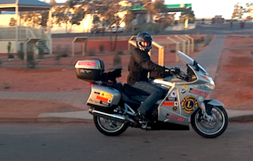 Steve Andrews leads Black Dog Riders out of Coober Pedy Steve Andrews leads Black Dog Riders out of Coober Pedy