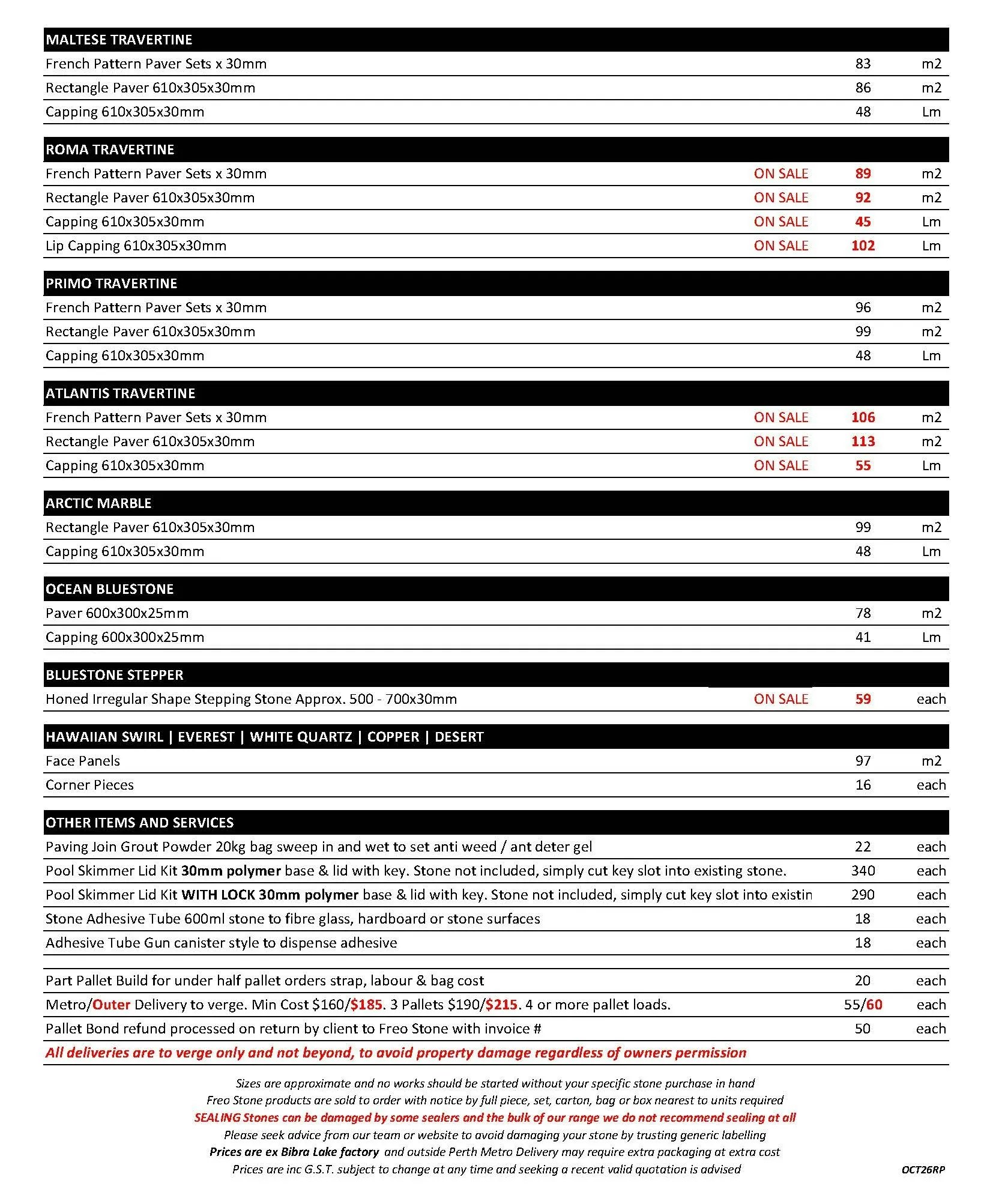 Freo Stone Paving Pricelist page 2