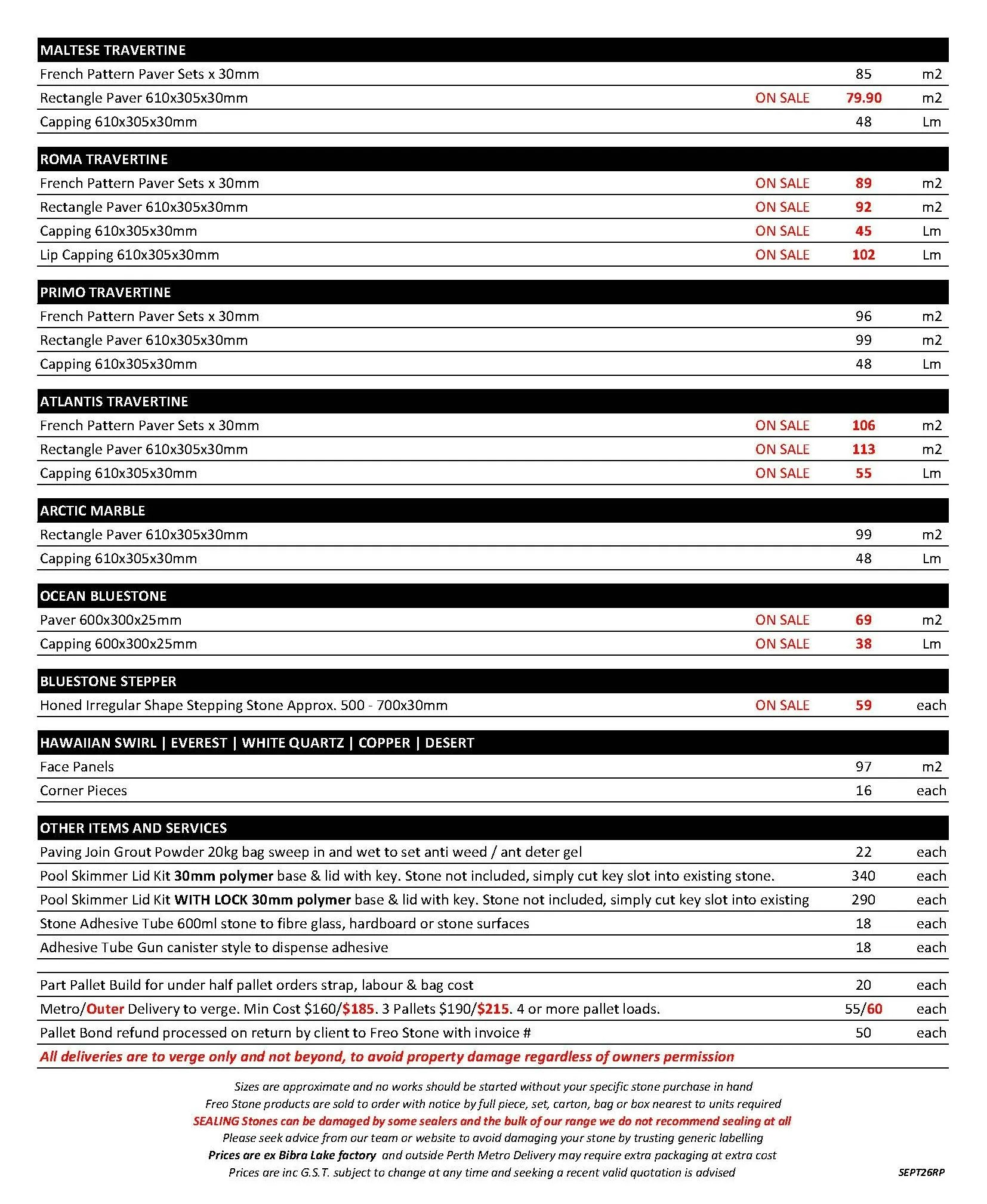 Freo Stone Paving Pricelist page 2