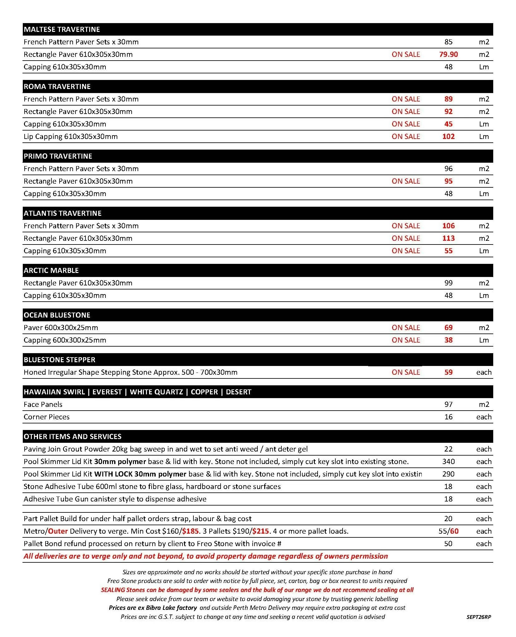 Freo Stone Paving Pricelist page 2